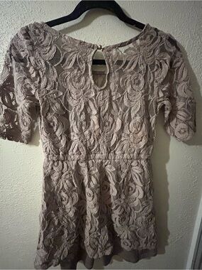 Love Taupe Lace Mini Dress with Floral Overlay